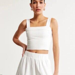 Abercrombie Linen-Blend Foldover Set Top (L) Cream
